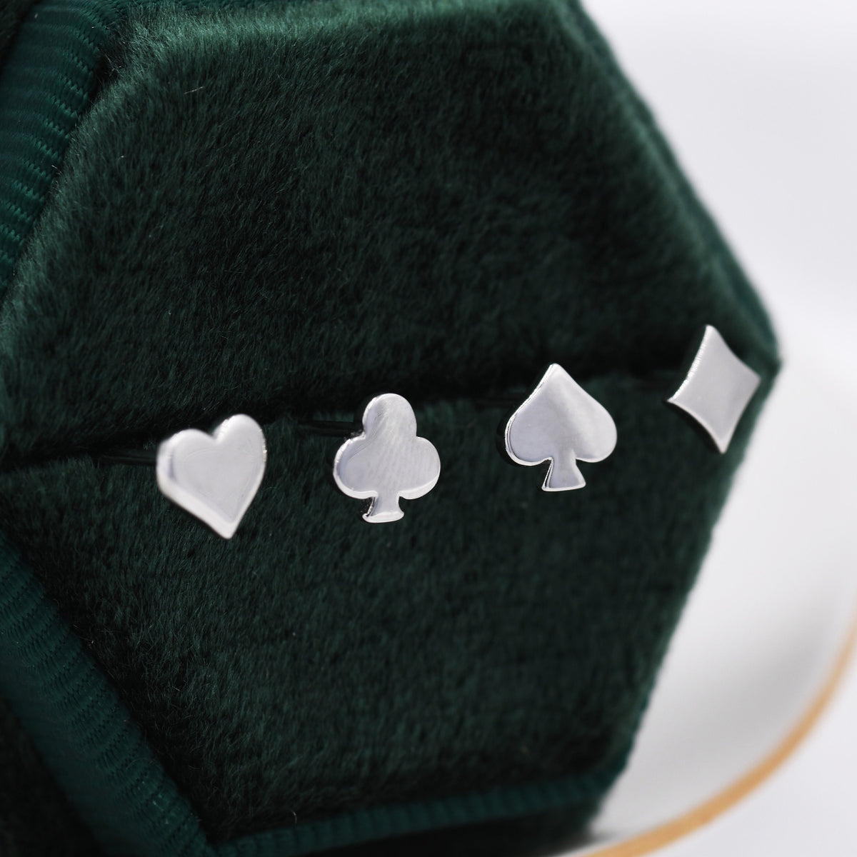 Card Suit Stud Earrings in Sterling Silver, Poker Set Earrings, Spade Earring, Club Earring, Diamond Earring, Heart earring