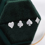 Card Suit Stud Earrings in Sterling Silver, Poker Set Earrings, Spade Earring, Club Earring, Diamond Earring, Heart earring