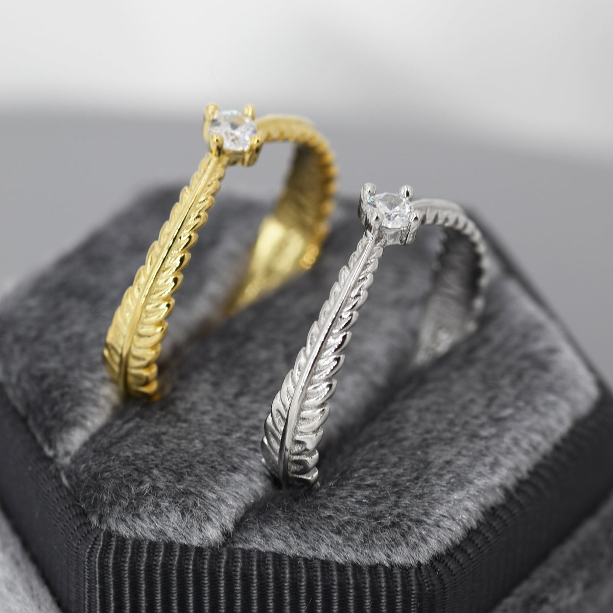 Sterling Silver Fern Leaf CZ Ring, Eternity Ring, Friendship Ring, Nature Inspired Jewellery US 5 - 8