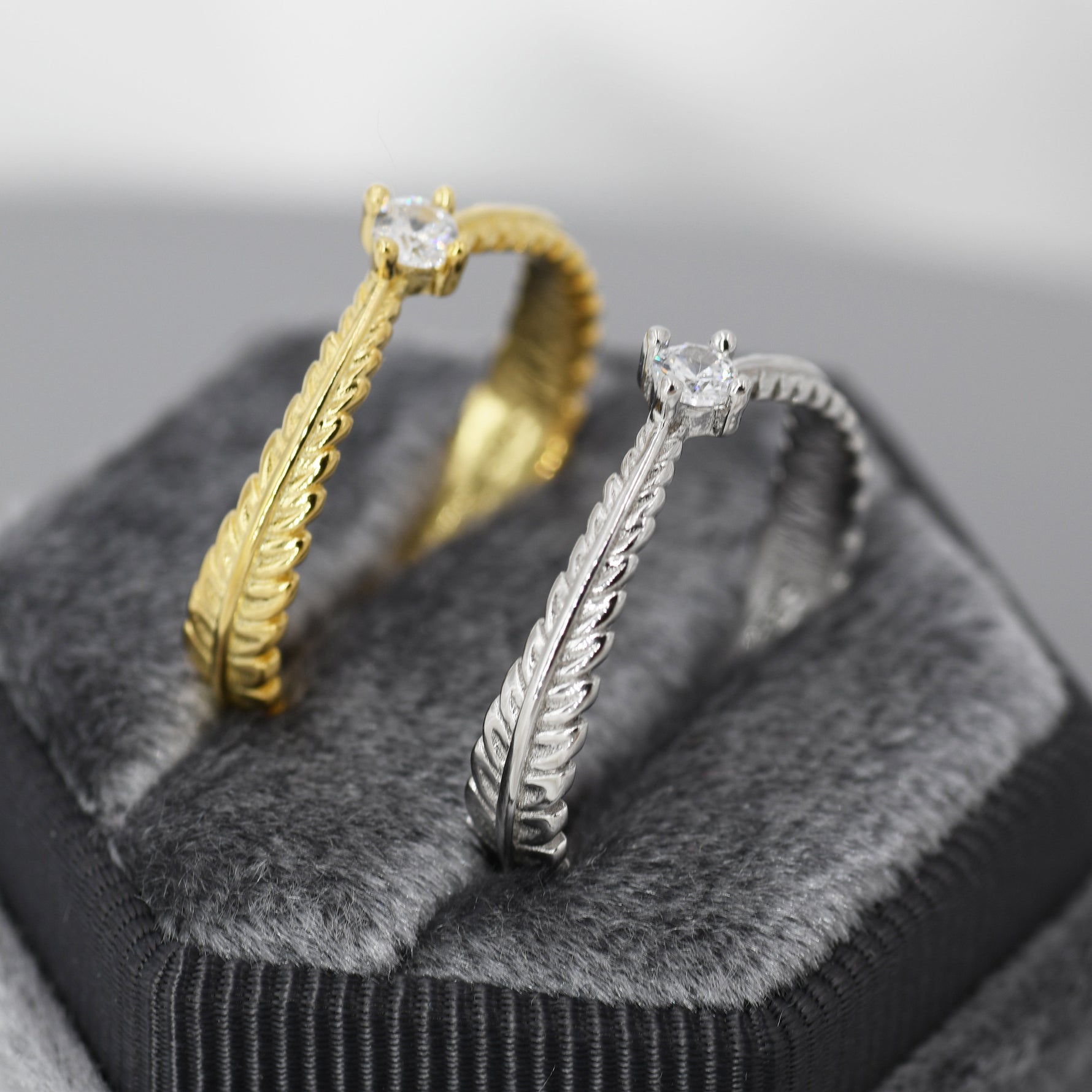 Sterling Silver Fern Leaf CZ Ring, Eternity Ring, Friendship Ring, Nature Inspired Jewellery US 5 - 8