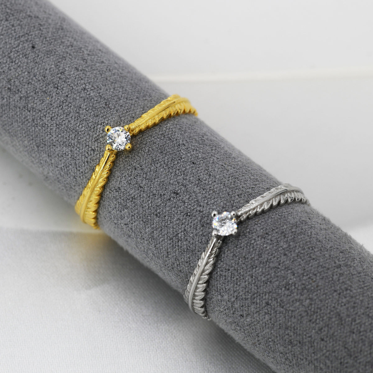 Sterling Silver Fern Leaf CZ Ring, Eternity Ring, Friendship Ring, Nature Inspired Jewellery US 5 - 8