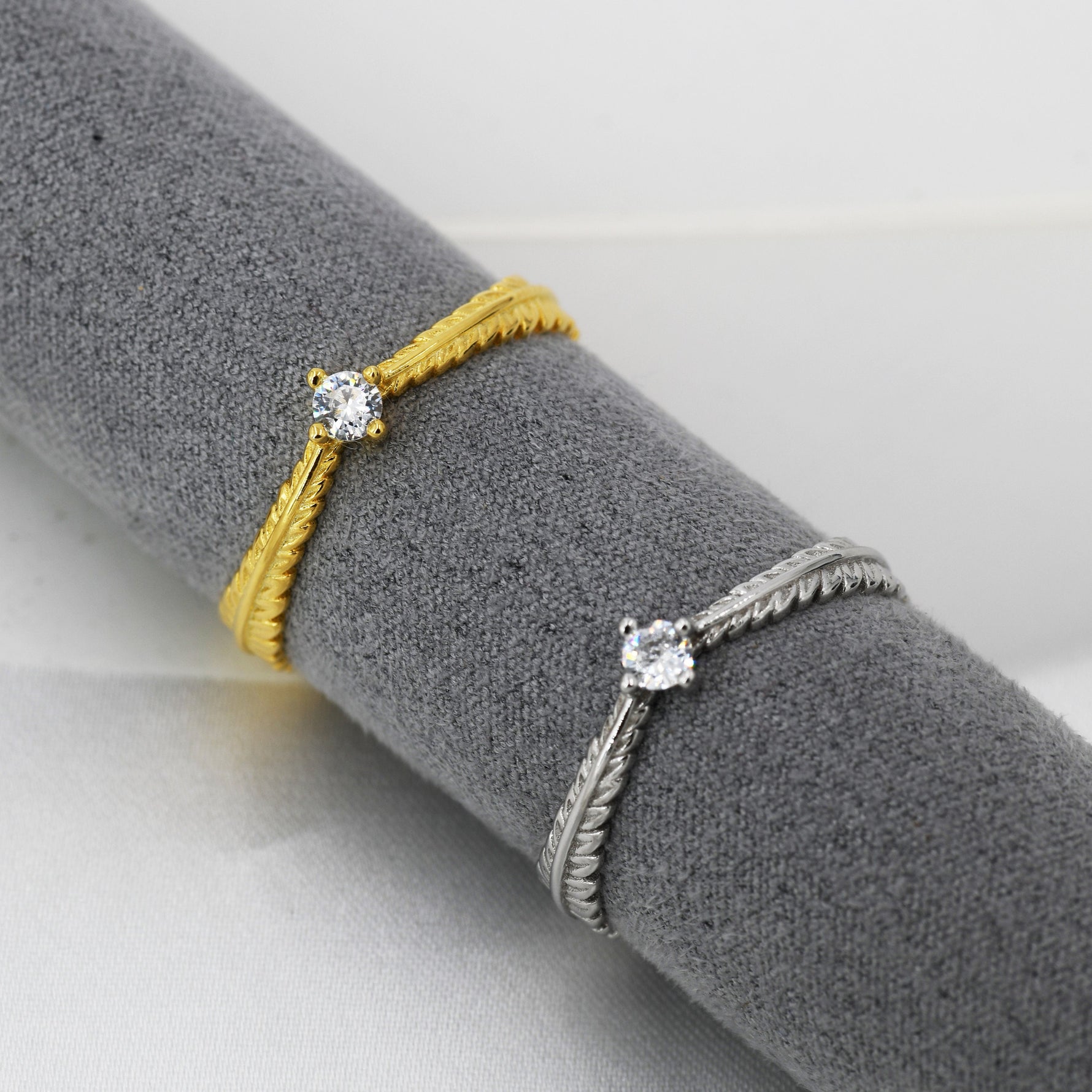 Sterling Silver Fern Leaf CZ Ring, Eternity Ring, Friendship Ring, Nature Inspired Jewellery US 5 - 8