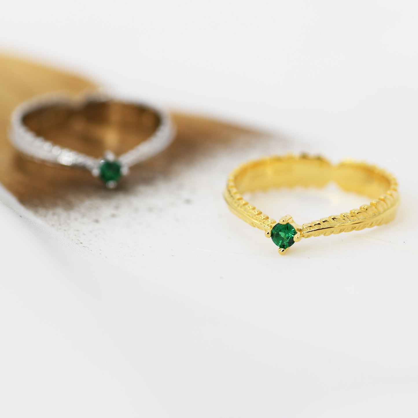 Sterling Silver Fern Leaf Emerald Green CZ Ring, Eternity Ring, Friendship Ring, Nature Inspired Jewellery US 5 - 8