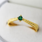 Sterling Silver Fern Leaf Emerald Green CZ Ring, Eternity Ring, Friendship Ring, Nature Inspired Jewellery US 5 - 8