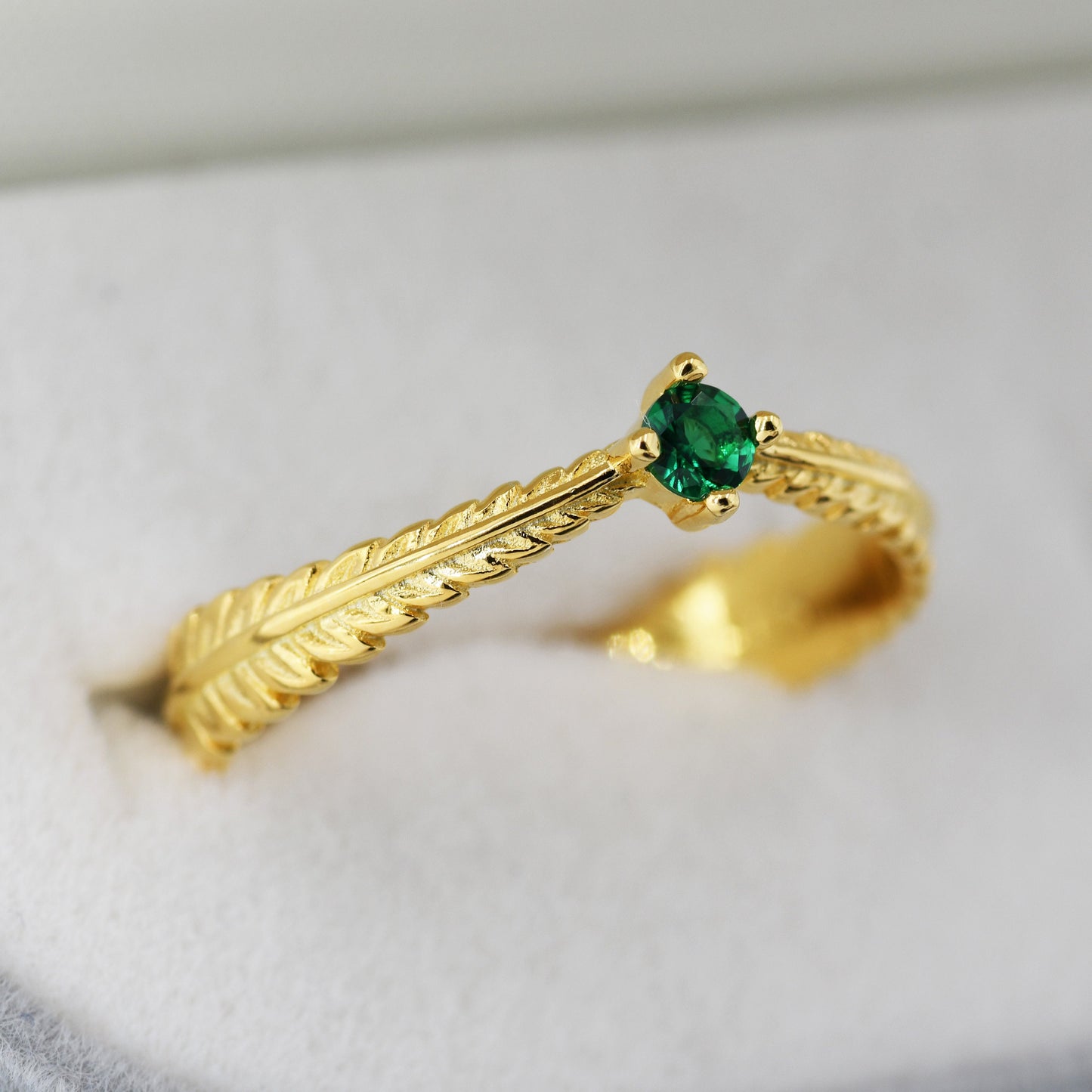 Sterling Silver Fern Leaf Emerald Green CZ Ring, Eternity Ring, Friendship Ring, Nature Inspired Jewellery US 5 - 8