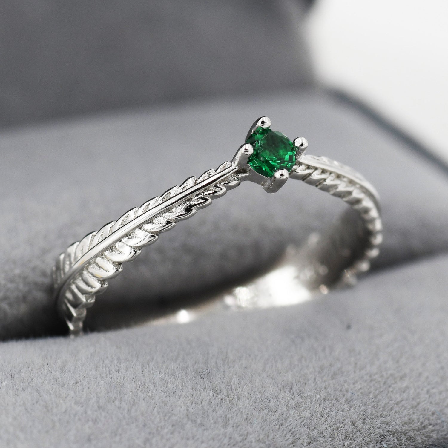 Fern Leaf Emerald Green CZ Eternity Ring