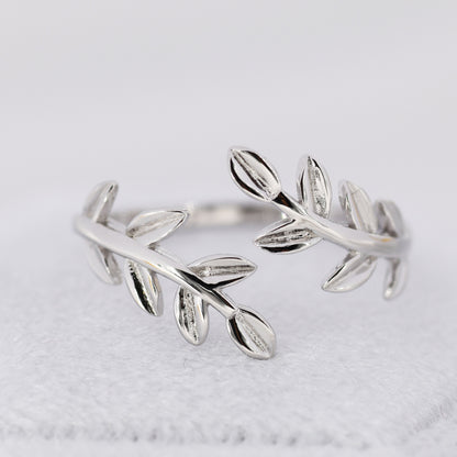 Sterling Silver Olive Leaf Ring, Adjustable Sized Ring, Friendship Ring,  Olive Branch Nature Inspired Jewellery US 5 - 8