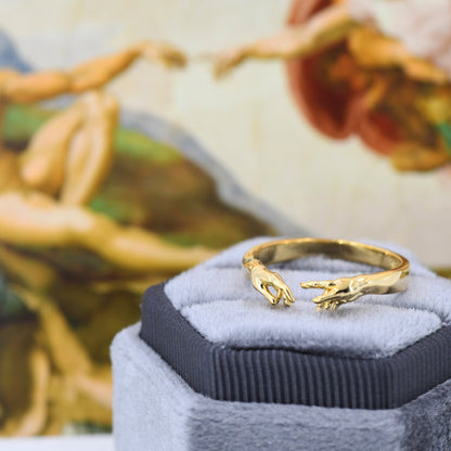 Sterling Silver Hand Ring, Adjustable Sized Ring, Creation of Adam Ring, US 5 - 9