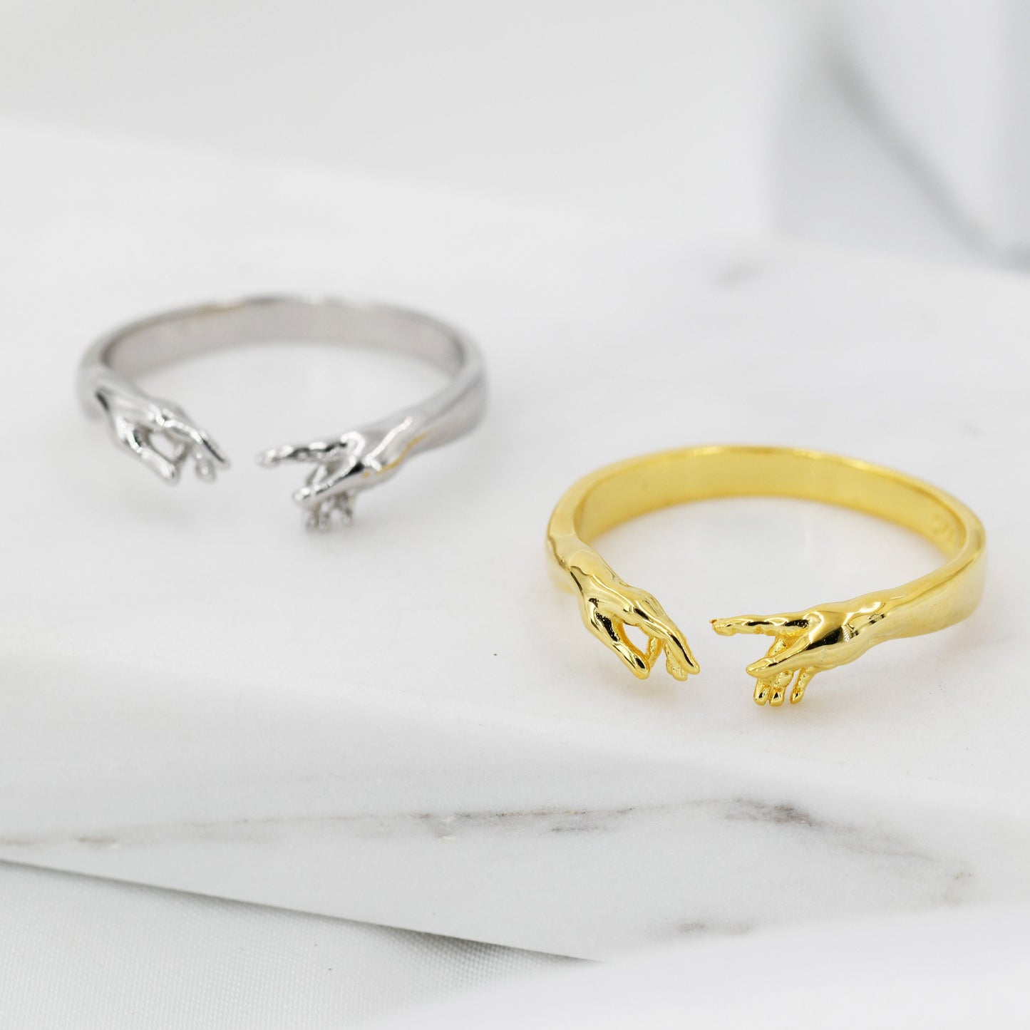 Sterling Silver Hand Ring, Adjustable Sized Ring, Creation of Adam Ring, US 5 - 9