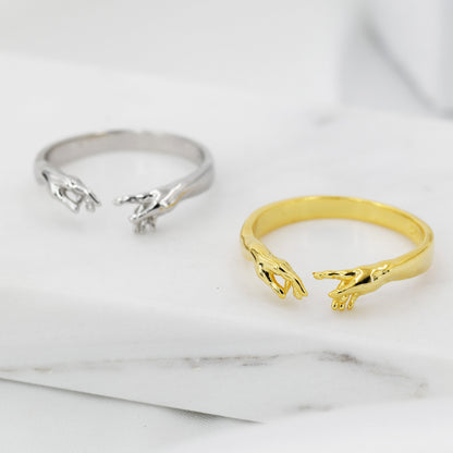 Sterling Silver Hand Ring, Adjustable Sized Ring, Creation of Adam Ring, US 5 - 9