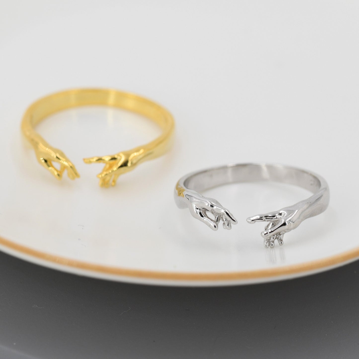 Sterling Silver Hand Ring, Adjustable Sized Ring, Creation of Adam Ring, US 5 - 9