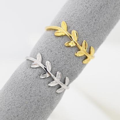 Sterling Silver Olive Leaf Ring, Dainty Leaf Ring, Olive Branch Nature Inspired Jewellery US 5 - 8