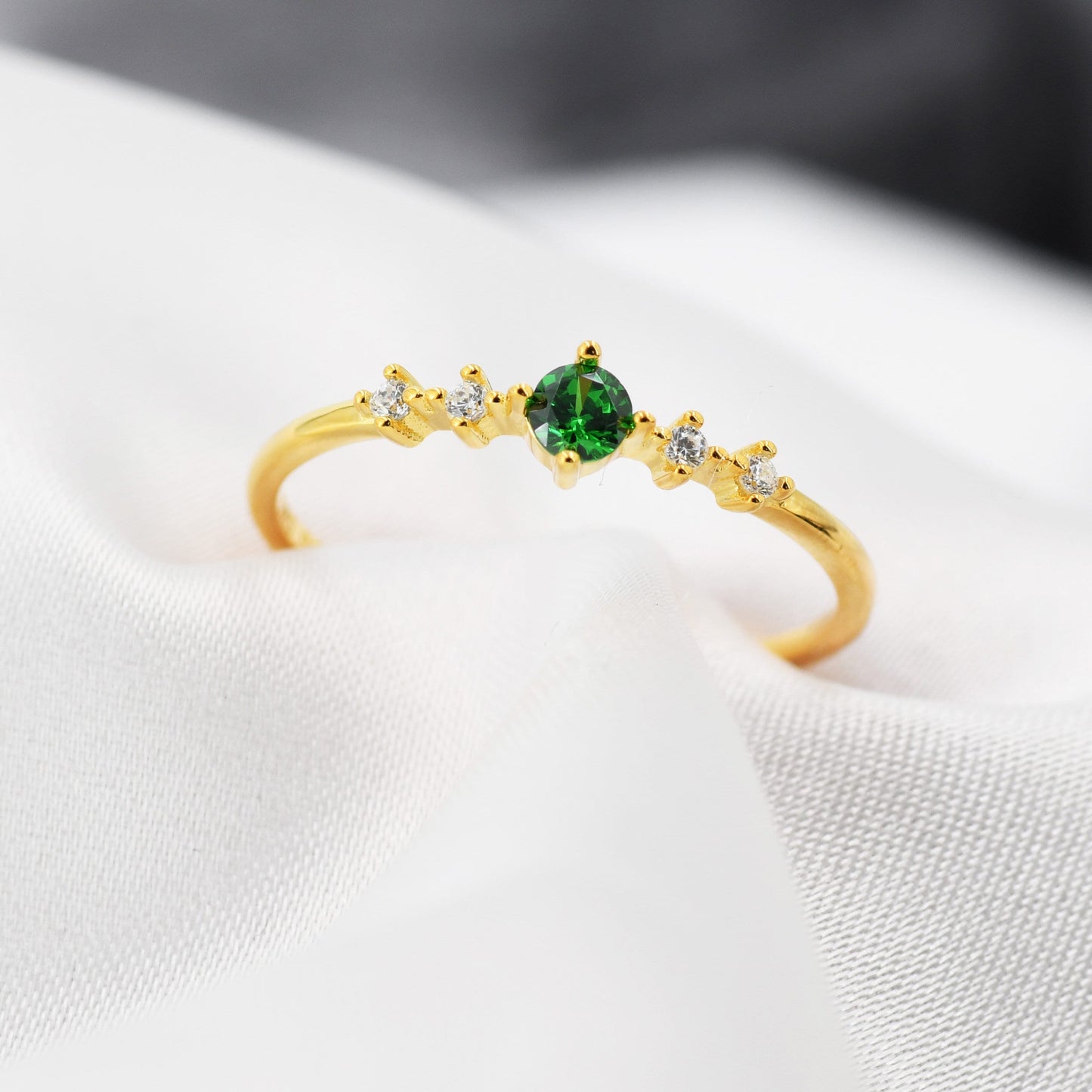 Vintage Style Emerald Green CZ Ring in Sterling Silver, Marquise Ring, Delicate Emerald Ring, Size US 5 - 8