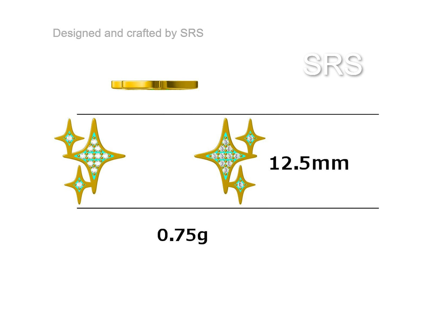 Sparkly Stars CZ Stud Earrings in Sterling Silver, Four Point Star Earrings, Silver or Gold, Three Star Earrings, Celestial Earrings