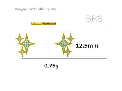 Sparkly Stars CZ Stud Earrings in Sterling Silver, Four Point Star Earrings, Silver or Gold, Three Star Earrings, Celestial Earrings