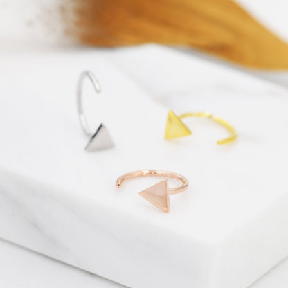 Tiny Triangle Huggie Hoop Earrings in Sterling Silver, Open Hoop Pull-Through Threader Earrings, Half Hoop Earrings, Silver, Gold, Rose Gold