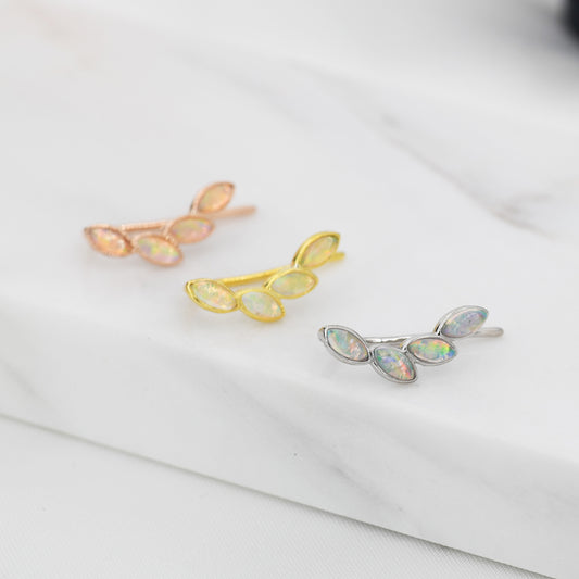 Opal Marquise Crawler Earrings in Sterling Silver, Marquise Cluster Ear Climbers, Silver, Gold or Rose Gold