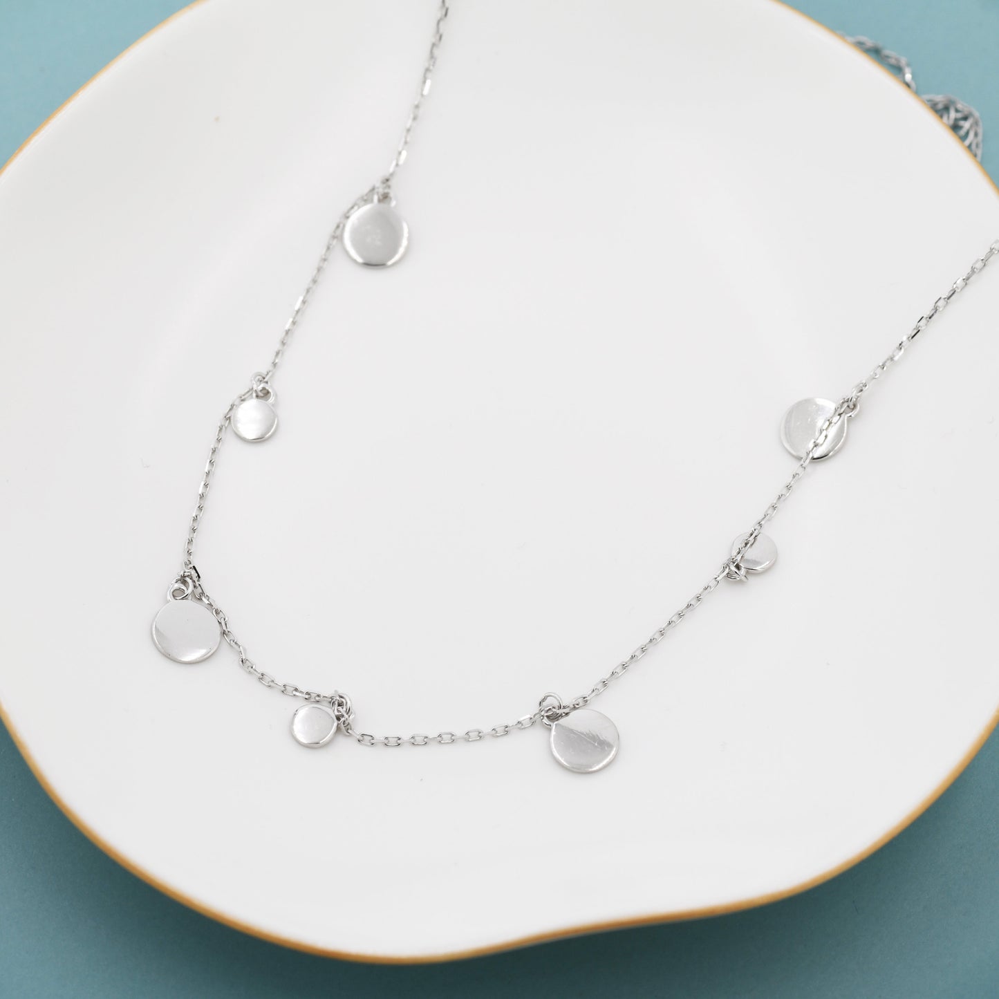 Dainty Disk Choker Necklace in Sterling Silver, Silver Disk Choker Collar Necklace, Silver or Gold