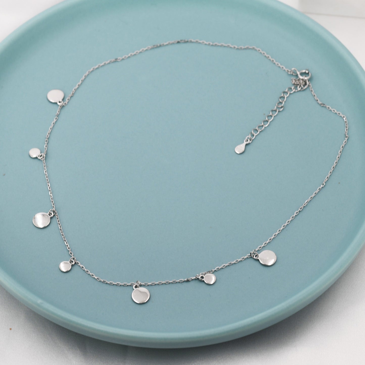 Dainty Disk Choker Necklace in Sterling Silver, Silver Disk Choker Collar Necklace, Silver or Gold