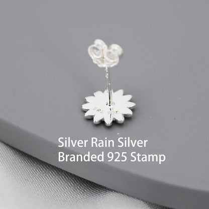 Little Sunflower Flower Stud Earrings in Sterling Silver - Cute Flower Blossom Daisy Earrings - Fun, Whimsical