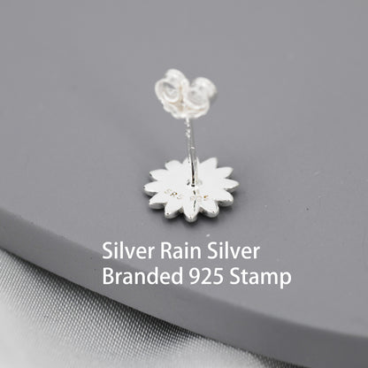 Little Sunflower Flower Stud Earrings in Sterling Silver - Cute Flower Blossom Daisy Earrings  -   Fun, Whimsical