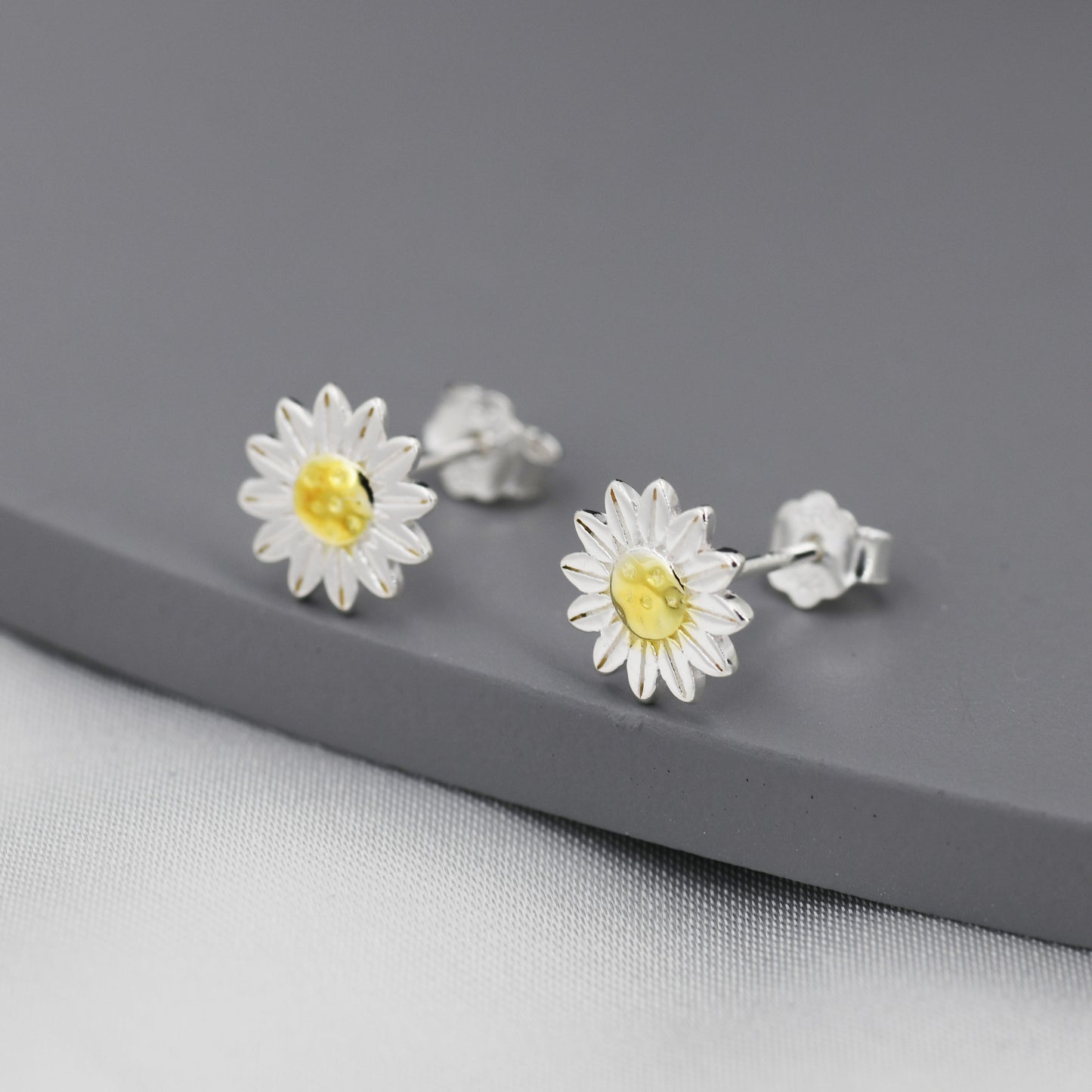 Little Sunflower Flower Stud Earrings in Sterling Silver - Cute Flower Blossom Daisy Earrings  -   Fun, Whimsical