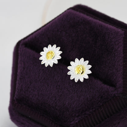 Little Sunflower Flower Stud Earrings in Sterling Silver - Cute Flower Blossom Daisy Earrings  -   Fun, Whimsical