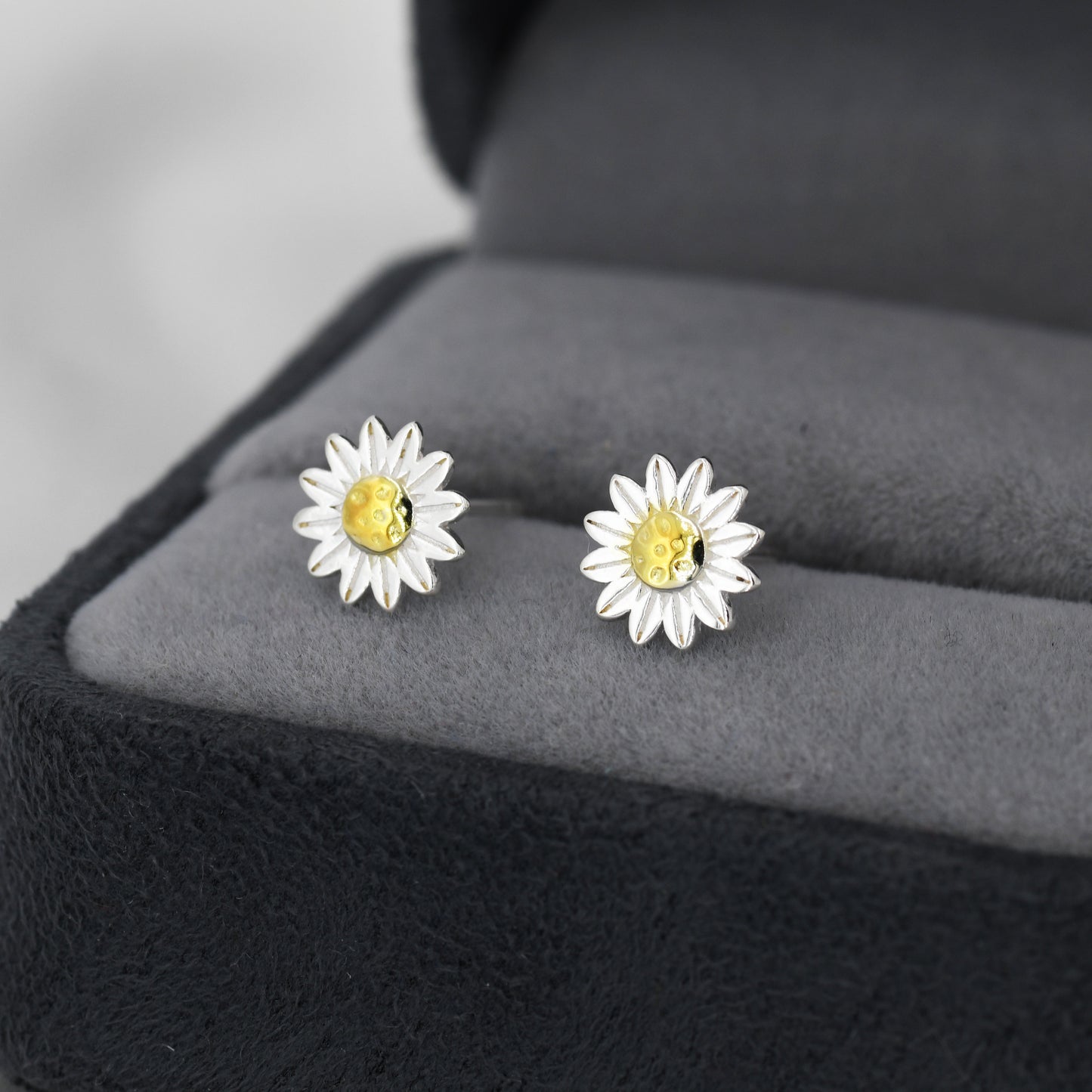 Little Sunflower Flower Stud Earrings in Sterling Silver - Cute Flower Blossom Daisy Earrings  -   Fun, Whimsical