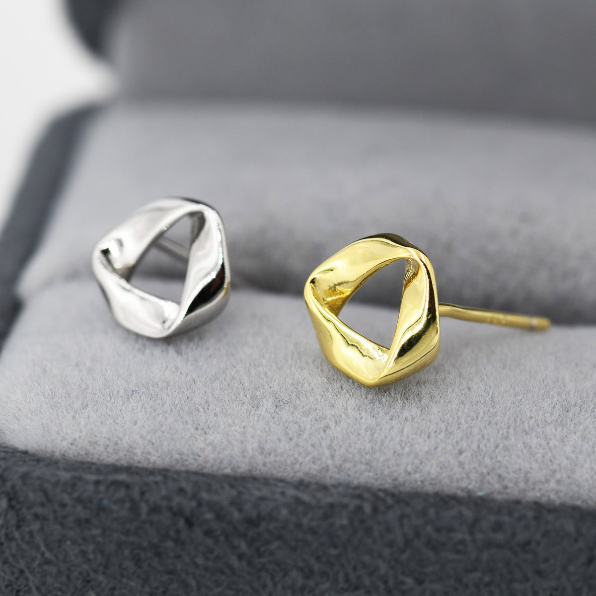 Tiny Mobius Strip Stud Earrings in Sterling Silver, Silver or Gold, Geometric Minimalist Design, Mobius Circle Stud, Tiny Stud