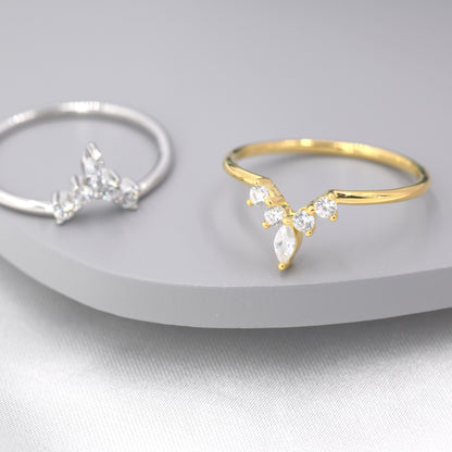 CZ Tiara Ring in Sterling Silver, Marquise Ring, Delicate Stacking Ring, Nesting Band, Curved Wedding Ring, Wishbone Ring, Size US 5 - 8