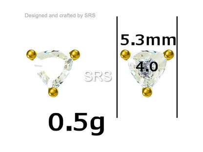 Trillion Cut Triangle CZ Stud Earrings in Sterling Silver, Silver or Gold or Rose Gold, Cubic Zirconia Crystal Earrings, Triangle Earrings