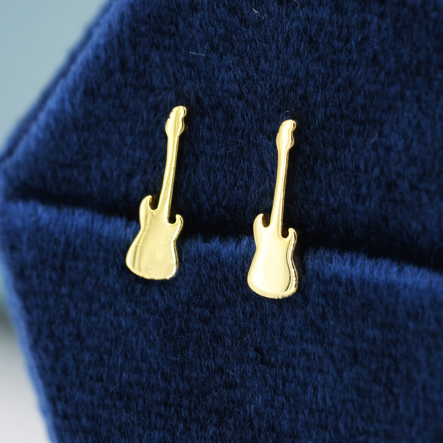 Tiny Electric Guitar Stud Earrings in Sterling Silver, Silver or Gold, Quirky Whimsical Earrings, Music Earrings