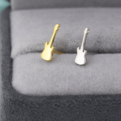 Tiny Electric Guitar Stud Earrings in Sterling Silver, Silver or Gold, Quirky Whimsical Earrings, Music Earrings