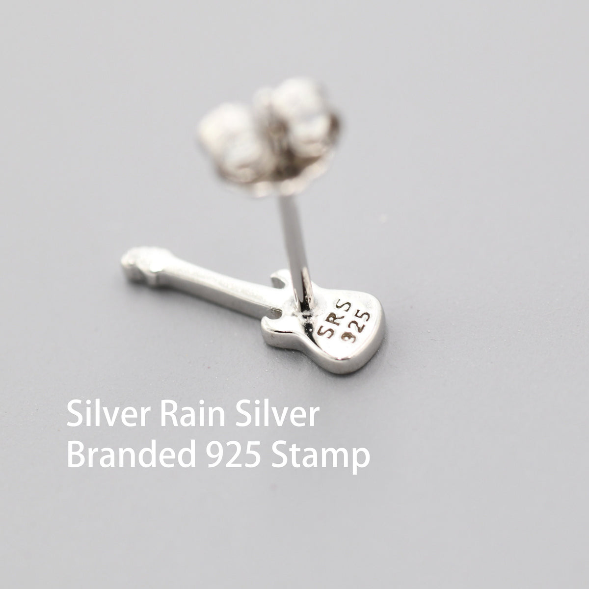 Tiny Electric Guitar Stud Earrings in Sterling Silver, Silver or Gold, Quirky Whimsical Earrings, Music Earrings