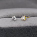 Tiny Three Prong Single CZ Stud Earrings in Sterling Silver, Silver or Gold, 3mm CZ, Diamond Stud, Classic Minimalist Design
