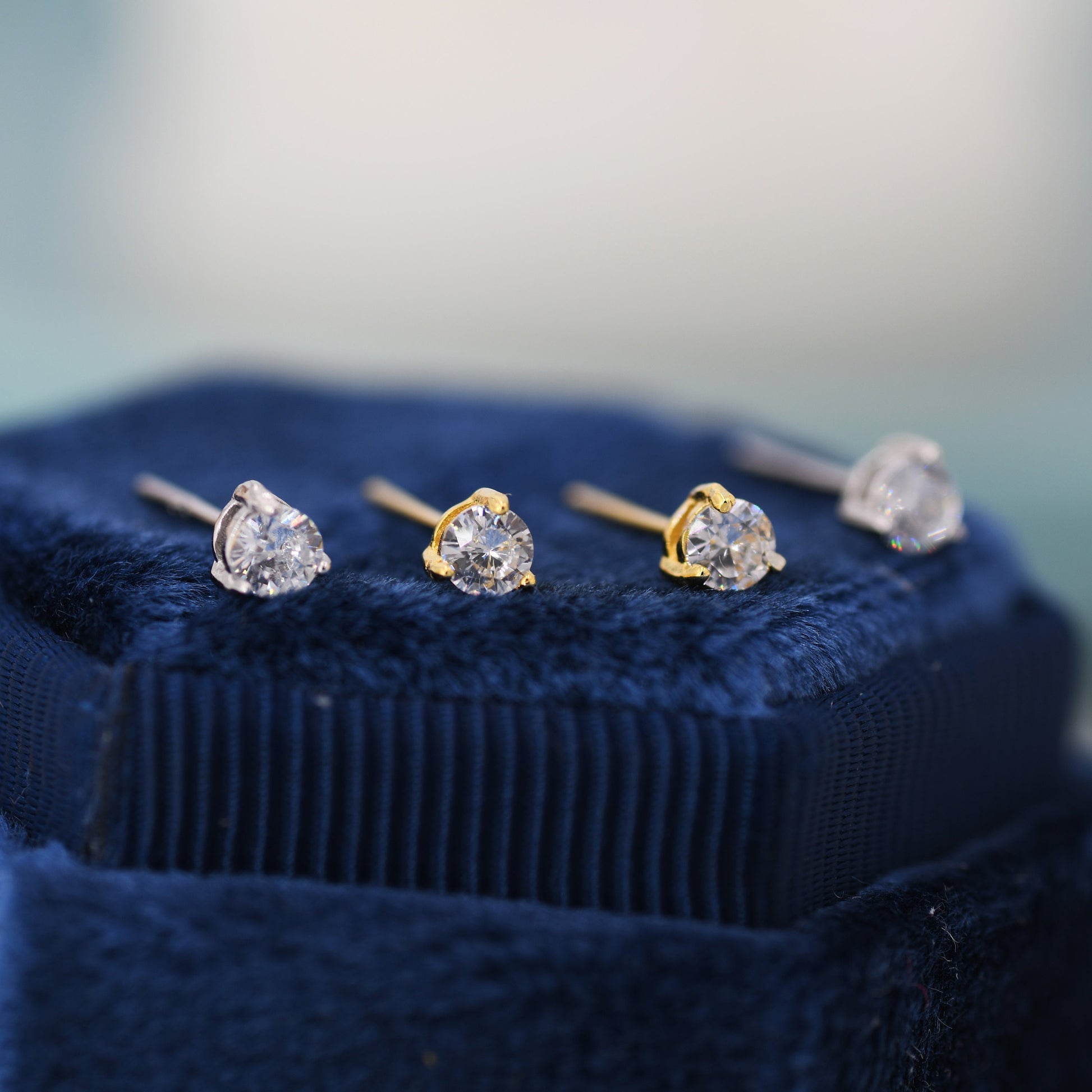 Tiny Three Prong Single CZ Stud Earrings in Sterling Silver, Silver or Gold, 3mm CZ, Diamond Stud, Classic Minimalist Design