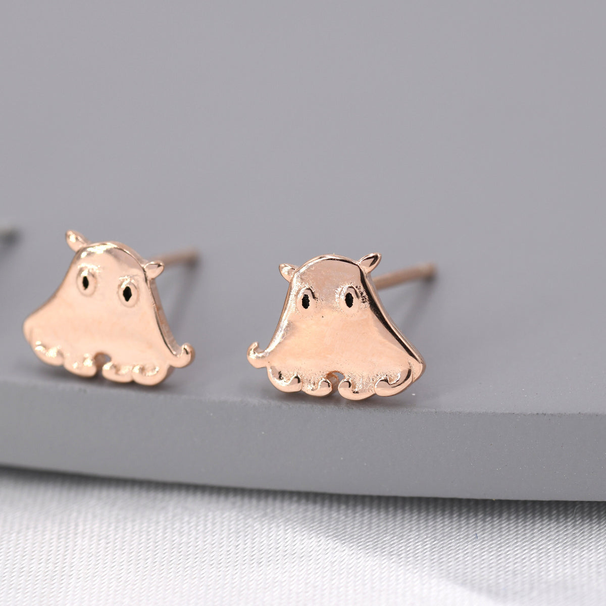 Umbrella Octopus Stud Earrings in Sterling Silver, Silver or Rose Gold, Ocean Animal Earrings, Nature Inspired