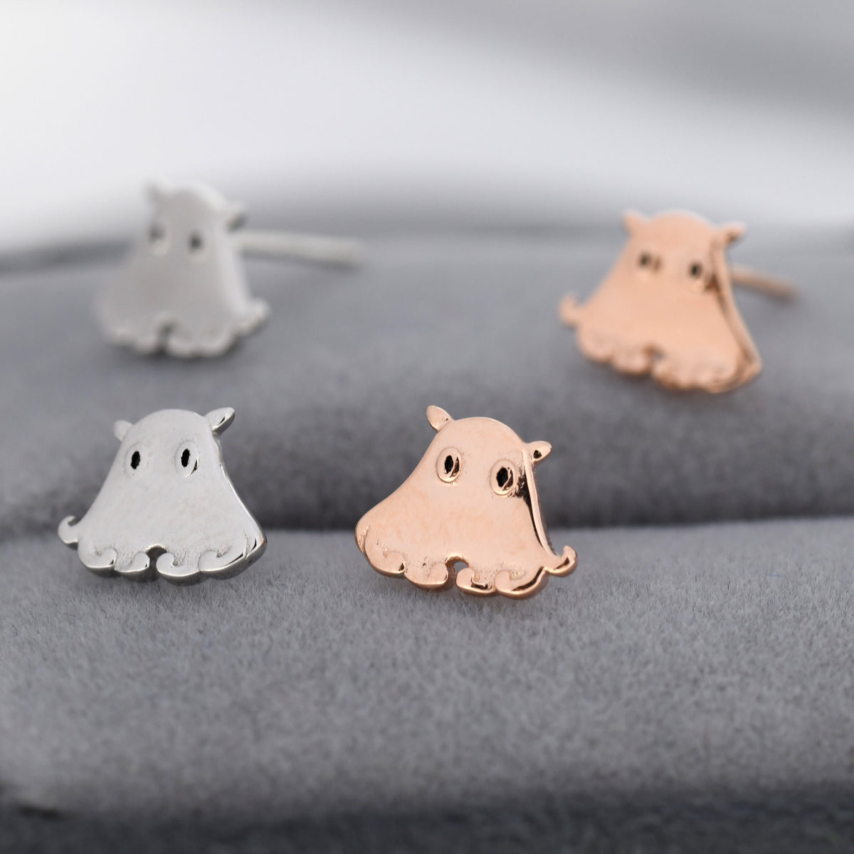 Umbrella Octopus Stud Earrings in Sterling Silver, Silver or Rose Gold, Ocean Animal Earrings, Nature Inspired