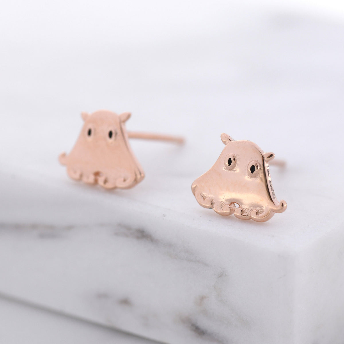 Umbrella Octopus Stud Earrings in Sterling Silver, Silver or Rose Gold, Ocean Animal Earrings, Nature Inspired
