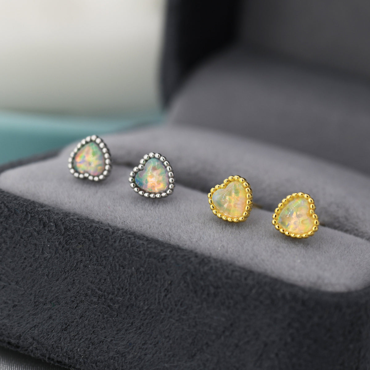 Granulated Opal Heart Stud Earrings