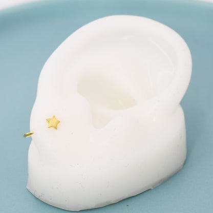 Tiny Mismatched Moon and Star Huggie Hoop Earrings in Sterling Silver, Asymmetric Pull Through Earrings, Half Hoop, Silver or Gold