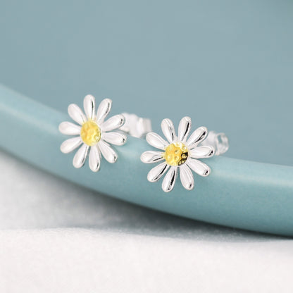 Aster Flower Stud Earrings in Sterling Silver, Daisy Earrings, Nature Inspired Floral Plant Earrings