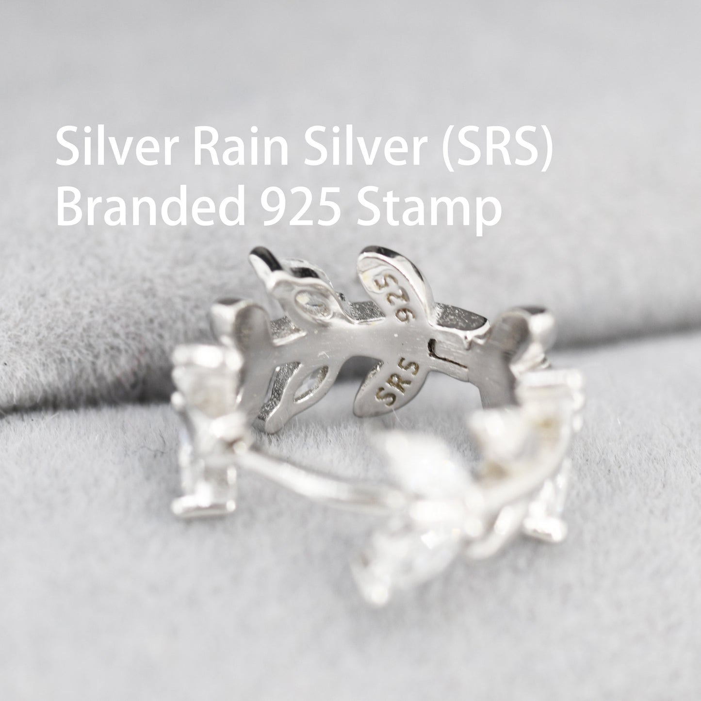 CZ Olive Leaf Huggie Hoop in Sterling Silver, Silver or Gold, 8mm Inner Diameter, Nature Inspired Earrings