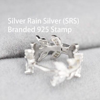 CZ Olive Leaf Huggie Hoop in Sterling Silver, Silver or Gold, 8mm Inner Diameter, Nature Inspired Earrings