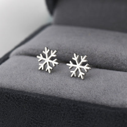 Snowflake Stud Earrings in Sterling Silver, Snow Earrings, Available in Three Finishes - Silver, Gold and Rose Gold, Dainty Snowflake