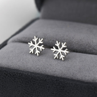 Snowflake Stud Earrings in Sterling Silver, Snow Earrings, Available in Three Finishes - Silver, Gold and Rose Gold, Dainty Snowflake