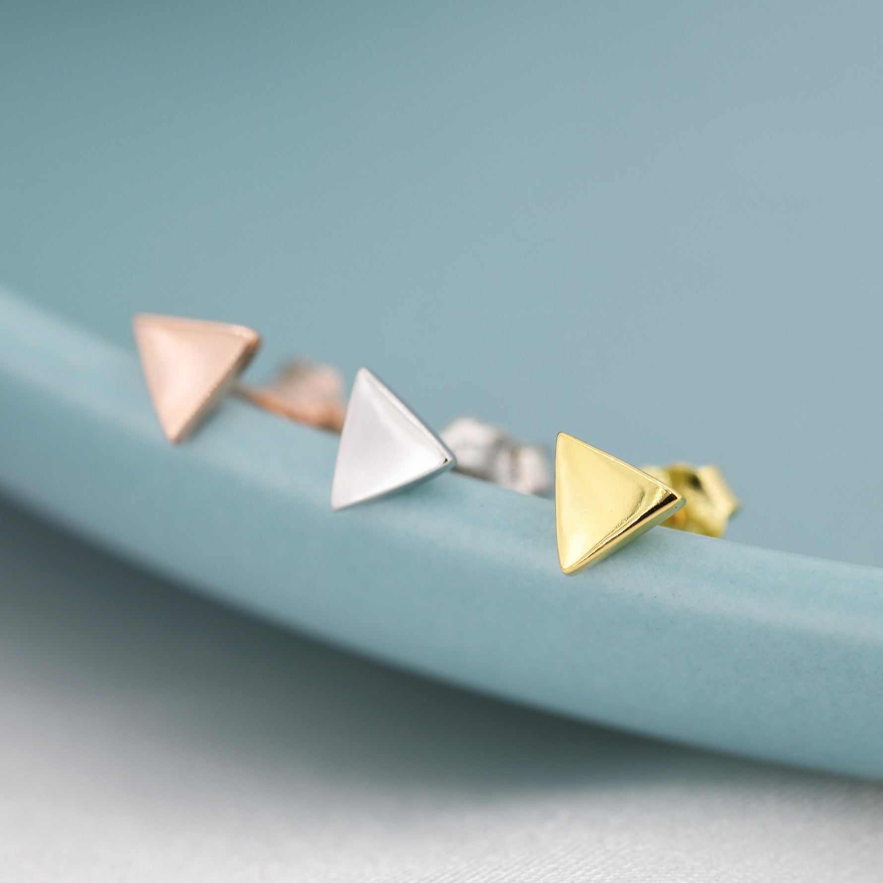 Extra Tiny Triangle Stud Earrings in Sterling Silver, Silver, Gold or Rose Gold, Geometric Minimalist Design, Stacking Earrings