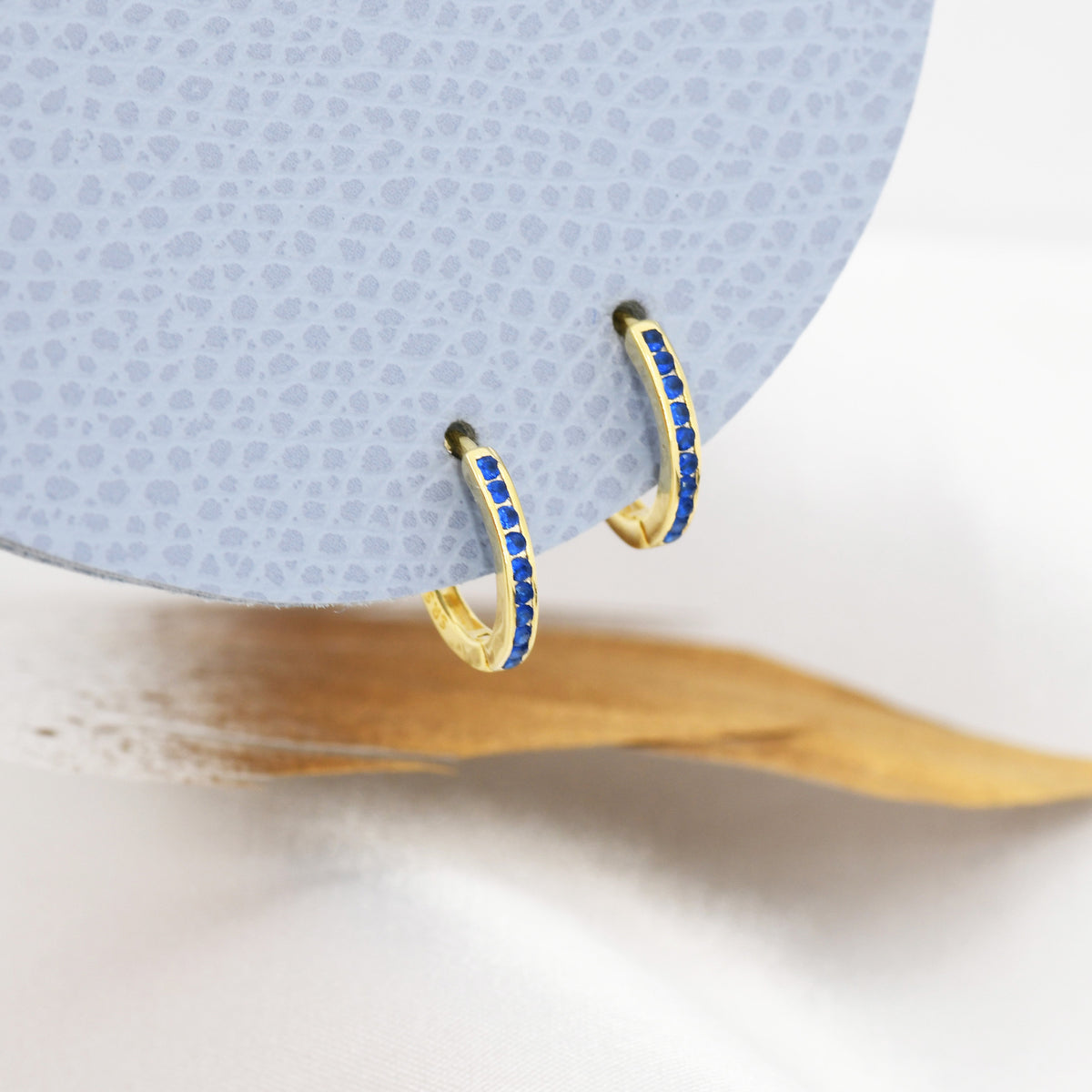 Extra Skinny Sapphire Blue Huggie Hoop in Sterling Silver, Silver or Gold, 8mm Inner Diameter Hoop Earrings, September Birthstone