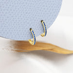 Extra Skinny Sapphire Blue Huggie Hoop in Sterling Silver, Silver or Gold, 8mm Inner Diameter Hoop Earrings, September Birthstone