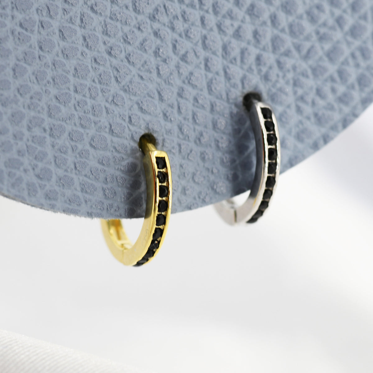 Extra Skinny Black CZ Huggie Hoop in Sterling Silver, Silver or Gold, 8mm Inner Diameter Hoop Earrings, May Birthstone